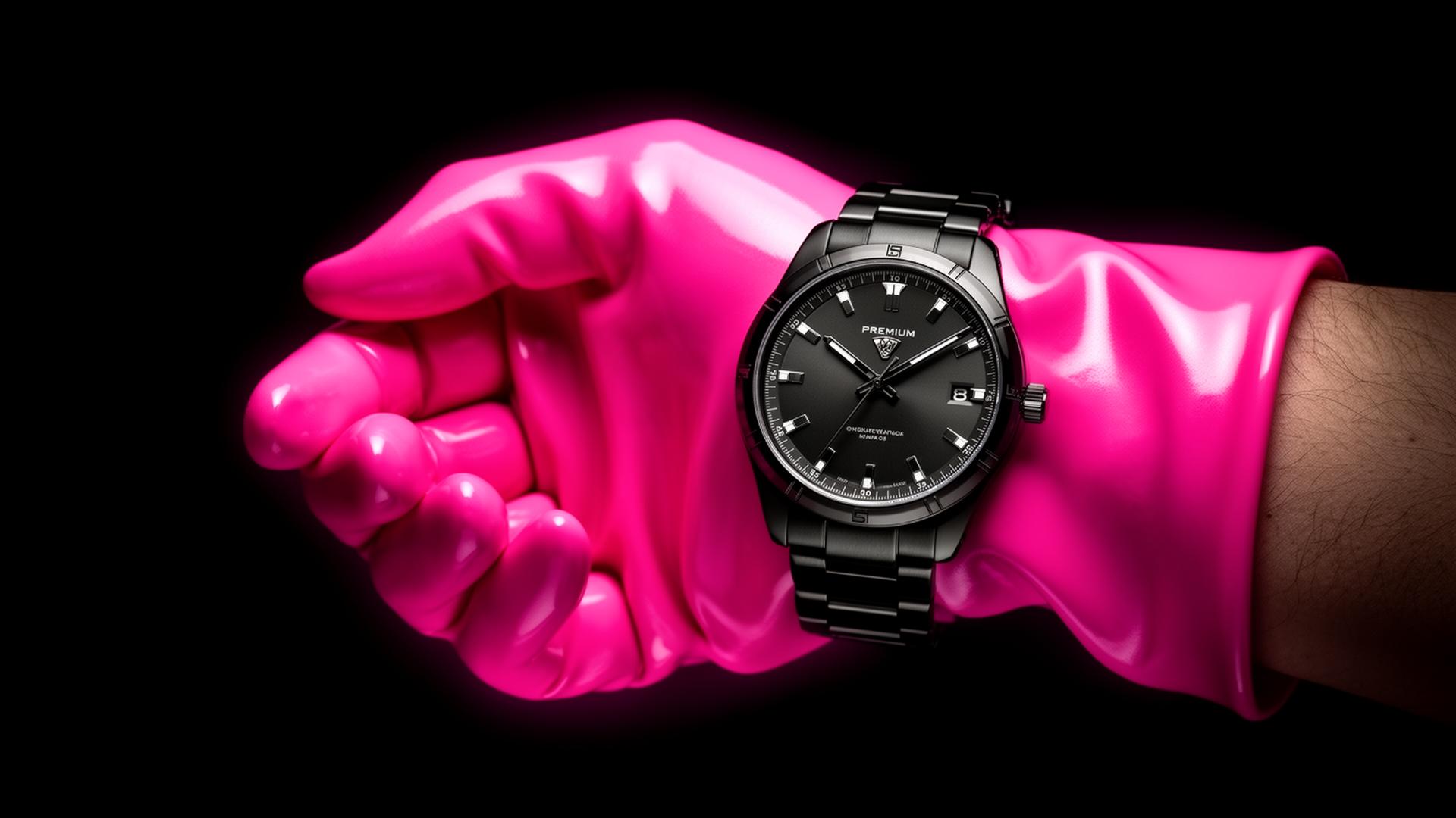 Svart premiumklocka i en rosa handske — PinkWatches